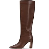 Lovee Cosee Brown Leather Boots for Women Knee High Tall Boots for Women Square Toe Chunky Heels Wide Calf Block Heeled Dress Sexy Fashion Trendy Fall Wintern Boots Size 9