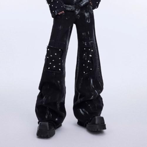 Mens Jeans Wide Leg Baggy Loose Fit Trendy Y2K Streetwear Hip Hop Denim Pants2