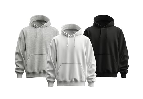 Stone Kids Lot de 3 Sweats à Capuche Homme Uni - Confort et Qualité, Taille L, Noir, Blanc, Gris Chiné