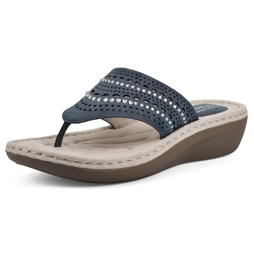 Image of CLIFFS BY WHITE MOUNTAIN Women's Comate Rhinestoned Mini Wedge Flip Flop Sandal