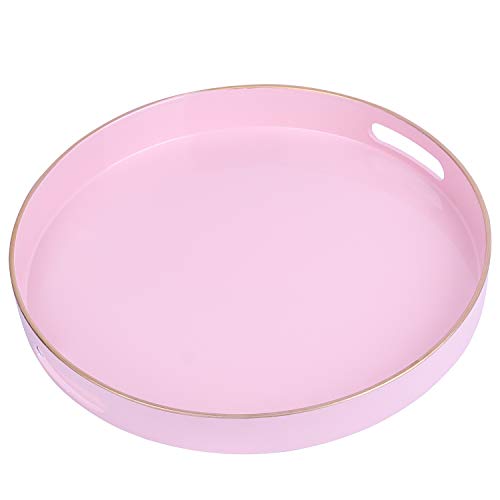 Simmer Stone Round Plastic one Decorative Tray, Round Plastic with Handles, Modern Vanity and Serving for Ottoman, Coffee table, Kitchen and Bathroom, Size 13", Pink Simmer Stone Round Plastic one Decorative Tray, Round Plastic with Handles, Modern Vanity and Serving for Ottoman, Coffee table, Kitchen and Bathroom, Size 13", Pink