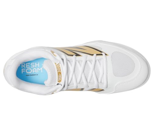 New Balance Men's Fresh Foam X 3000 V7 Baseball Shoe, White/Metallic Gold/Thunder, 62