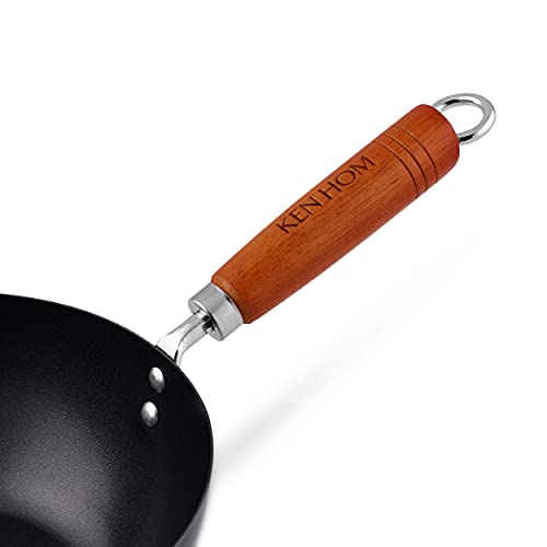 Ken-Hom-KH331001-Wok-Acero-Carbono-Antiadherente-31cm-Classic-Sarten-Sin-InduccionCon-Mango-De-MaderaBase-Plana-No-Apto-Para-Lavavajillas-2-Anos-de-Garantia