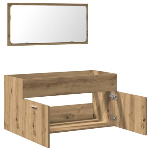 Mueble de baño exclusivo de madera de roble artesanal con espejo integrado 8