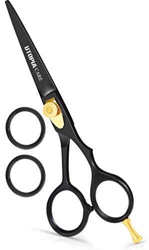 Utopia Care Professional Barber Hair Cutting Scissors Shears 6.5 Inches with Fine Adjustable Tension Screw and Detachable Finger Rest and Sharp Edge Blades for Salons, Men, Women and Kids Black
