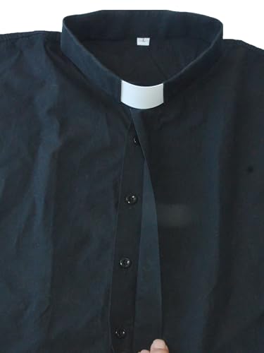 YIZHONG Clergy Collar Shirt Men Women Black Cotton Concealed Button Placket Includes 2 Collar Tabs M-XXL3