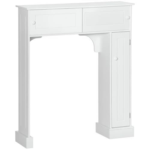 HOMCOM Over The Toilet Bathroom Cabinet, Freestanding Bathroom Storage Organizer with Adjustable Shelves, Toilet Rack, White