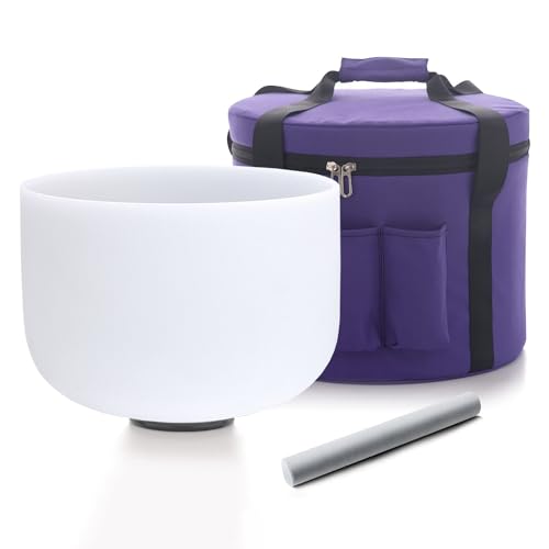 Hye-eun 12 Inch B Note Crystal Singing Bowl 432hz Crown Chakra with Purple Carrying Case for Yoga Meditation Sound Healing Energy