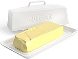 PriorityChef Ceramic Butter Dish with Lid for Countertop, Butter Keeper for Counter or Fridge, Covered Butter Tray Holder For Butter Storage, Holds 1 Stick, White