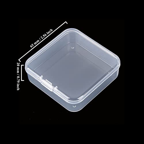 Image of Goodma 100 Pieces Square Mini Clear Plastic Storage Box, 2.56x2.56x0.79 in | Empty, Organizer Containers, Hinged Lids, For Small Items, For Craft Projects