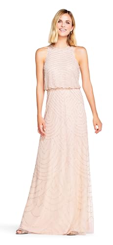 Image of Adrianna Papell Womens Halter Blouson Beaded Gown