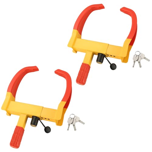 DASBET Wheel Clamp Lock Anti-Theft Wheel Lock Clamp 2 Pack Heavy Duty Car Wheel Lock with 3 Keys Adjustable Security Tire Clamp Fits 7-11 Width Tyres Security Clamp for Cars Caravans Trailers (Red)