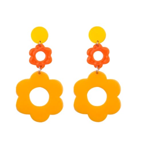 60s 70s Flower Acrylic Earrings - Simple Retro Disco Hippie Orange Bohemian Flower Dangle Drop Earrings - Christmas New Year Jewelry Gift