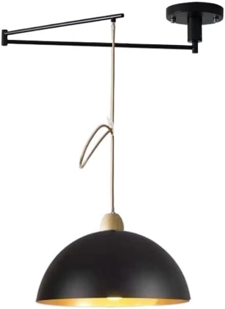 Vintage Swing Arm Ceiling Pendant Light Industrial Metal Dome Lighting Fixture Adjustable Long Arm Mid Century Modern Chandelier for Kitchen Island Farmhouse Dining Room