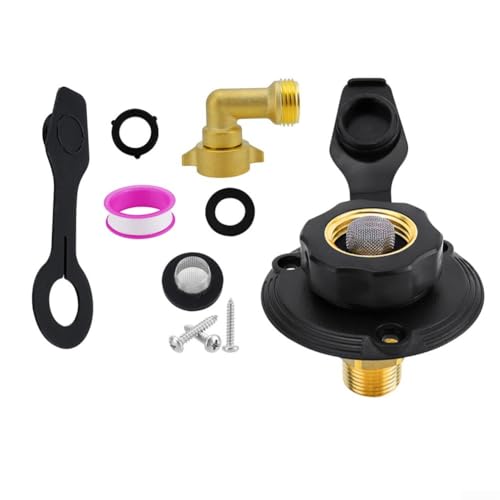 Hosrivae Kit de entrada de agua RV City con válvula de retención 3/4 NH hembra a 1/2 NPT macho, brida negra para conexión de agua dulce compatible con caravanas, campistas, remolques marinos