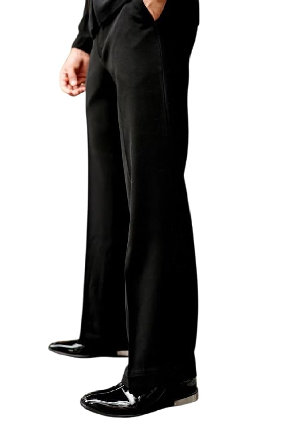Men Flared Black Bootcut Blend Trousers-image-2