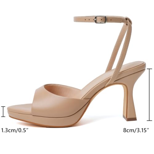 Image of Susanny High Heels for Women Pointed Open Toe Strappy Chunky Block Heels Ankle Strap Stiletto Kitten Heeled Sandals Wedding Bridal Party Prom Sexy Dress Shoes