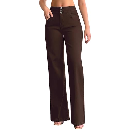 Image of roswear Women's Wide Leg Jeans Casual High Waisted Stretch Baggy Loose Denim Pants