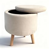 EVGTTI Runder Sitzhocker mit Stauraum - 43 cm Höhe, Ø 36 cm - Vielseitiger Schmink- & Fußhocker bis 100 kg - Für Wohnzimmer, Schlafzimmer & Badezimmer