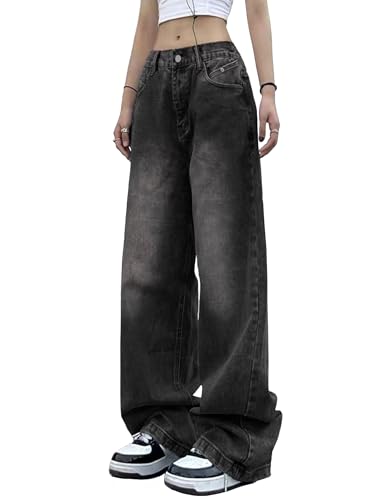 EMMIOL Women Wide Leg Jeans Baggy Mid Waisted Denim Pants 90s