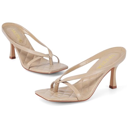 Kitten Heels for Women Square Open Toe Sandals Dressy Wedding Party Shoes Flip Flops T Strap Slip On 3inch High Heels2