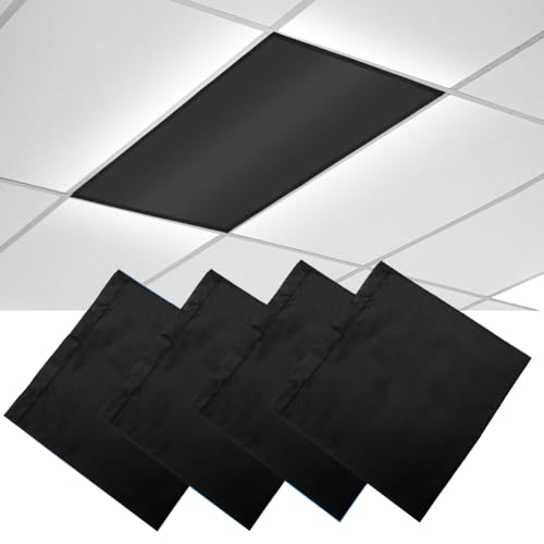 4 Pcs Fluorescent Light Covers 4 x 2 Feet Magnetic Light Covers for Ceiling Lights Shade Panel Drop Ceiling Light Filters Covers for Office Classroom School Home Polyester Fabric Material Black