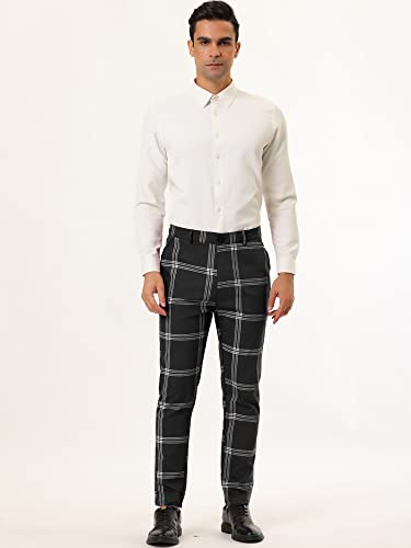 Lars Amadeus Men's Plaid Dress Pants Casual Slim Fit Flat Front Checked Printed Business Trousers3