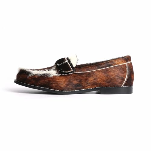 Image of XOBZJH Vintage Penny Loafers for Women Handmade Natural Calf Hair Flats with Arch Support,Comfortable Designer Work Walking Shoes