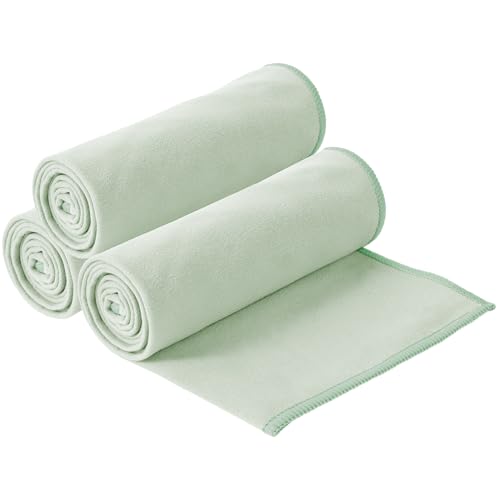 S&T INC. Gym Travel Towel, 3 Pack, Cooling Towels for Camping, Yoga, Home and Gym Bag, 3 Storage Bags Included, 12 Inch x 40 Inch, Microfiber, Sage Green