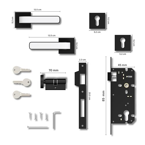 Image of GLOXY Door Lock for Home - Mortise Door Lock Set with Lock Body, Cylinder & 3 Brass Keys | Door Handle Lock for Office and Hotel | Black & White Finish (2-Year Warranty, Pack of 1)