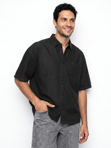Image of Urbano Fashion Men's Oversized Fit Half Sleeve Washed Casual Denim Shirt