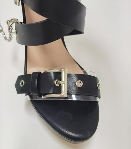 richealnini Knee High Eyelets Belt Strap Buckle Heels Gladiator Sandals with Chain Platform Strappy Stiletto High Heels4