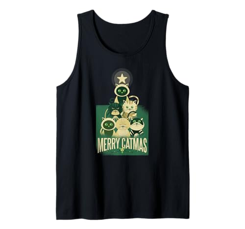 MERRY CATMAS Gato Árbol De Navidad Meme Camiseta sin Mangas