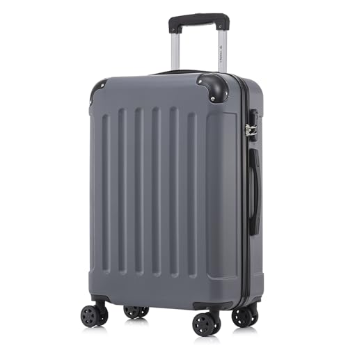 yonsly Koffer Suitcase L Grau, Trolley Reisekoffer, Rollkoffer Handgepäck mit 4 Rollen 360°, Hartschalenreisekoffer, Zahlenschloss, Weicher Gummigriff