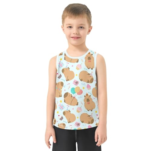 Cute Birthday Party Capybara Blue Boys Tank Top Sleeveless Quick Dry Athletic T-Shirts 3-10T2
