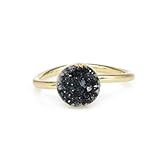 Dazzle Appeal Small Round Agate Druzy Ring, Gold Plated Ring Natural Stone Gold Jewellery Stone Size 8mm (Black)