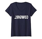 Women's Funny Vintage Reverse Cowgirl - Western Country Rodeo Meme V-Neck T-Shirt, Navy Blue, Medium