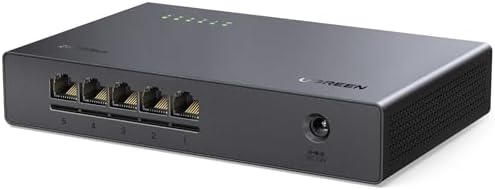 UGREEN 2.5Gb Switch, 5-Port Ethernet Switch, Plug & Play, Unmanaged Ethernet Splitter, Desktop/Wall Mount Network Hub, with LED, Fanless Quiet, for NAS, PC, Game Console