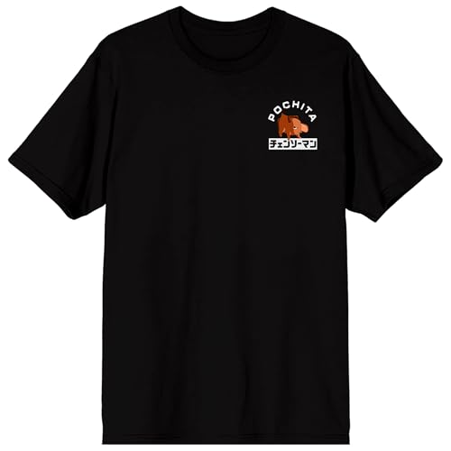 Chainsaw Man Pochita Character Art Men's Black Crew Neck Short Sleeve T-Shirt-Large