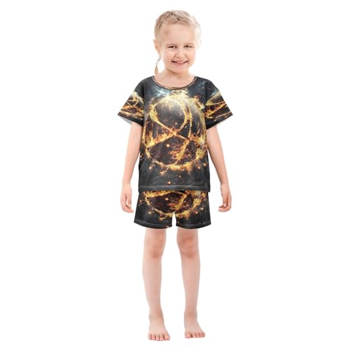 ALAZA Flash Flame Basketball Pajamas Set Short Sleeve Cotton Sleepwear Summer Pjs 2 Piece 5-14Y3