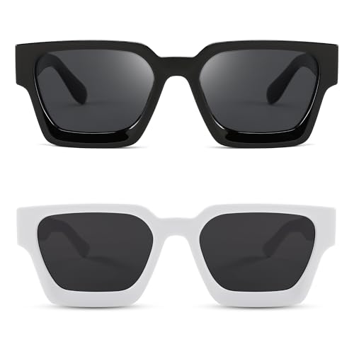 Image of FEISEDY Retro 90s Chunky Square Sunglasses for Women Men B2385