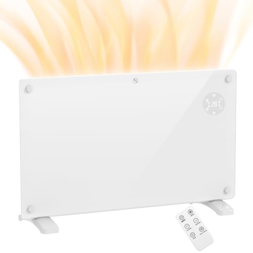 HOMCOM Radiateur électrique chauffage électrique mural ou au sol 1500W convecteur en verre avec affichage LED, minuterie 24 heures ou hebdomadaire, thermostat,...