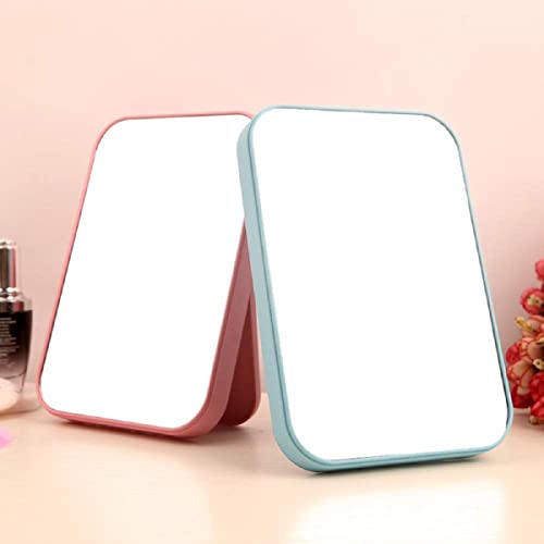 Image of Hand Mirror | Glass Rectangle Cosmetic Standing Mirror for Makeup, Portable for Travel, Camping, Home (Blue - Pack of 2, Rectangular, Floor Mount, Framed)