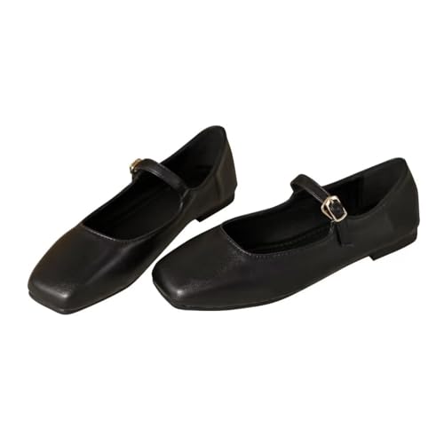 Stunner Women's Mary Jane Flats Fashion Square Toe Soft Ballet Flats Comfort Leather Office Driving Flats Black 37(6.5) 2 - Main Image