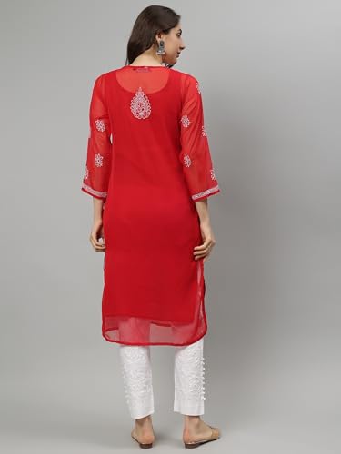 Image of Seva Chikan Hand Embroidered Lucknowi Chikankari Georgette Kurta with Inner Slip SCL4711