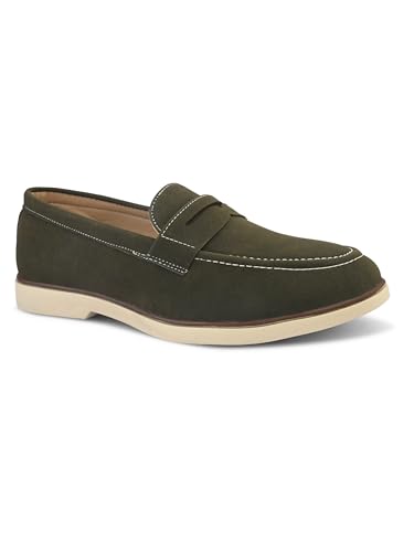 Image of STANPHORD Men Suede Formal Loafer Shoes | Round Toe Slip-On Moccasins | PU Leather Cushioned Anti-Slip | Office Party Business Casual Wear (TPSG 7086)