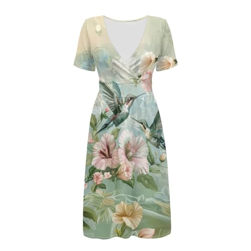 Image of Women's Summer Formal Dresses Short Sleeve Wrap V Neck Dresses Bridesmaid Wedding Guest Dress with Pockets