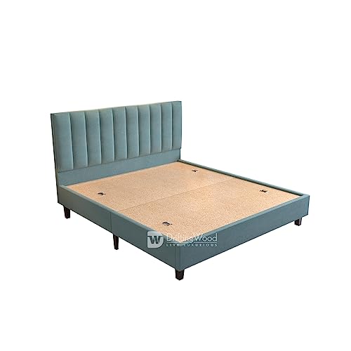 Image of DRIFTINGWOOD Florina Solid Engineered Wood Low Height King Size Bed Without Storage | Wooden Double Bed | Low Floor /Level /Profile Cot Bedroom Furniture | Cyan, Self Assembly (DIY)