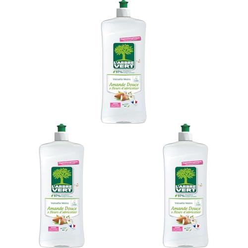L'Arbre Vert Vaisselle Mains Ecolabel Amande Douce & Fleurs D'Abricotier - Hypoallergénique - 97% d'ingrédients d'origine naturelle - 750mL (Lot de 3)