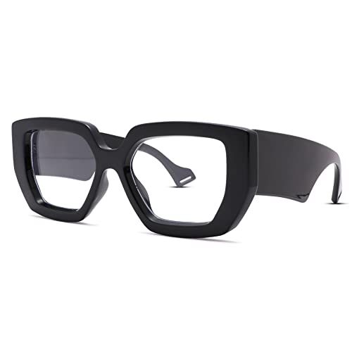 Melpomenia Thick Frame Blue Light Glasses for Women Men Fashion Square Computer Gaming Eyeglasses with Clear Lens(Black)